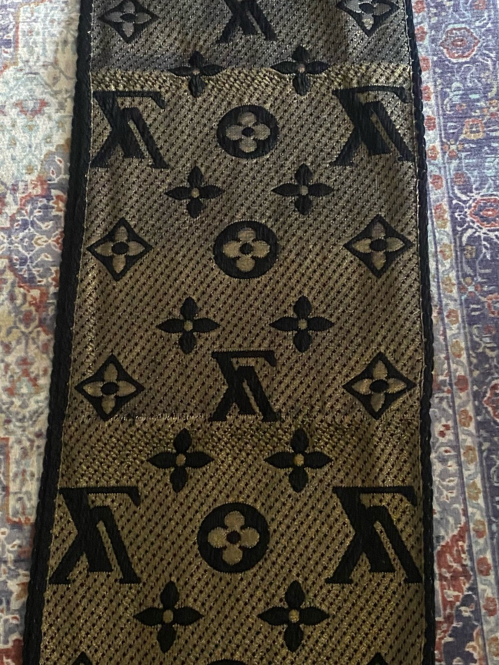 New Navy and Beige Monogram Wool Scarf - Picture 7 of 10